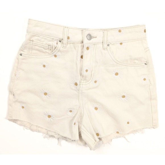 Pants - KHAKI & Blue High Rise‎ Ivory Daisy Embroidered Raw Hem Shorts Women's Size 3/26